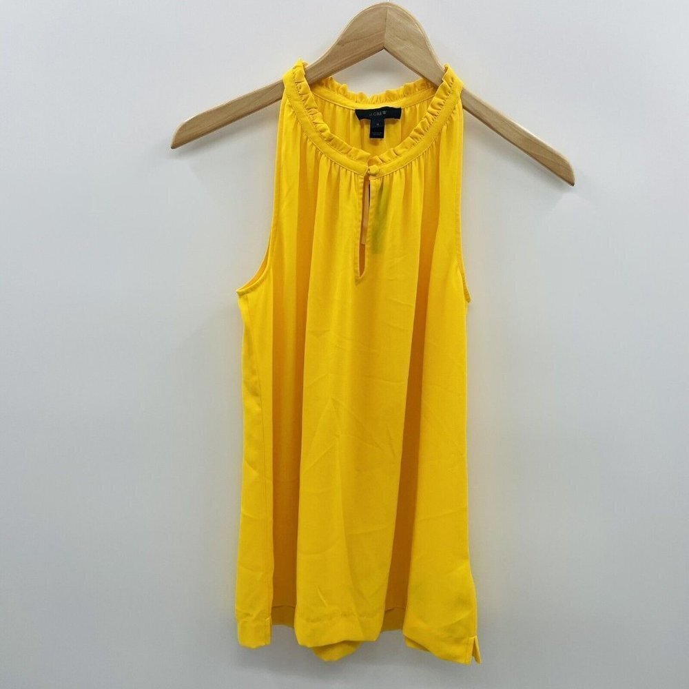 J Crew Womens Size 0 Sleeveless Drapey Ruffle Neck Blouse Sun Yellow G4078 2185